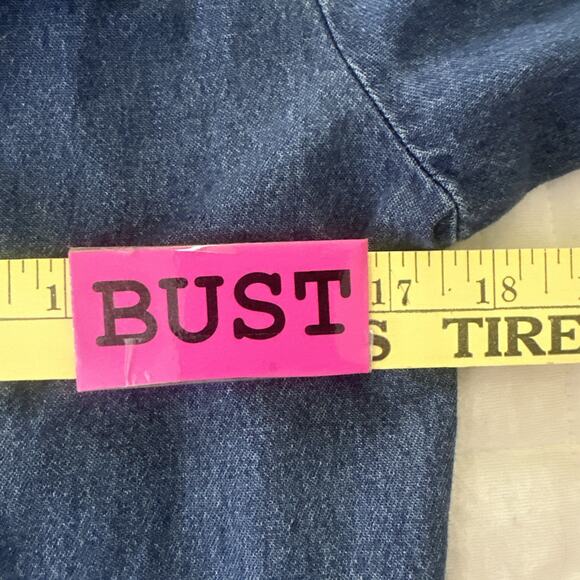 BLUE J Womens Shirt Dress Small Blue Denim Turquoise Snap Shift Retro 90s Boho - Picture 7 of 10